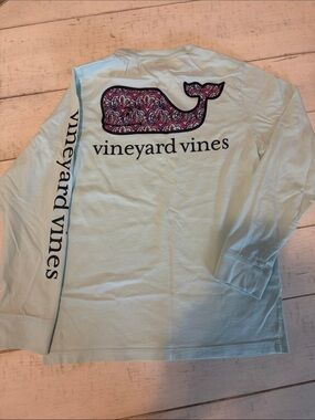 Vineyard Vines Light Blue Long Sleeve Tee with Pink Patterned Whale